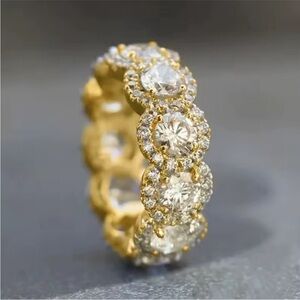 Swarovski Elements Gold over 925 Silver Round Halo Eternity Band Ring NEW